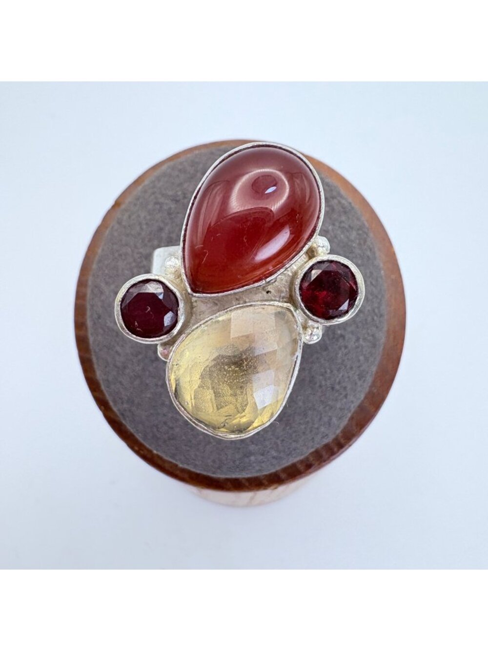 Multi-Gemstone & Sterling Silver 925 Bezel Set Statement Ring Size 7